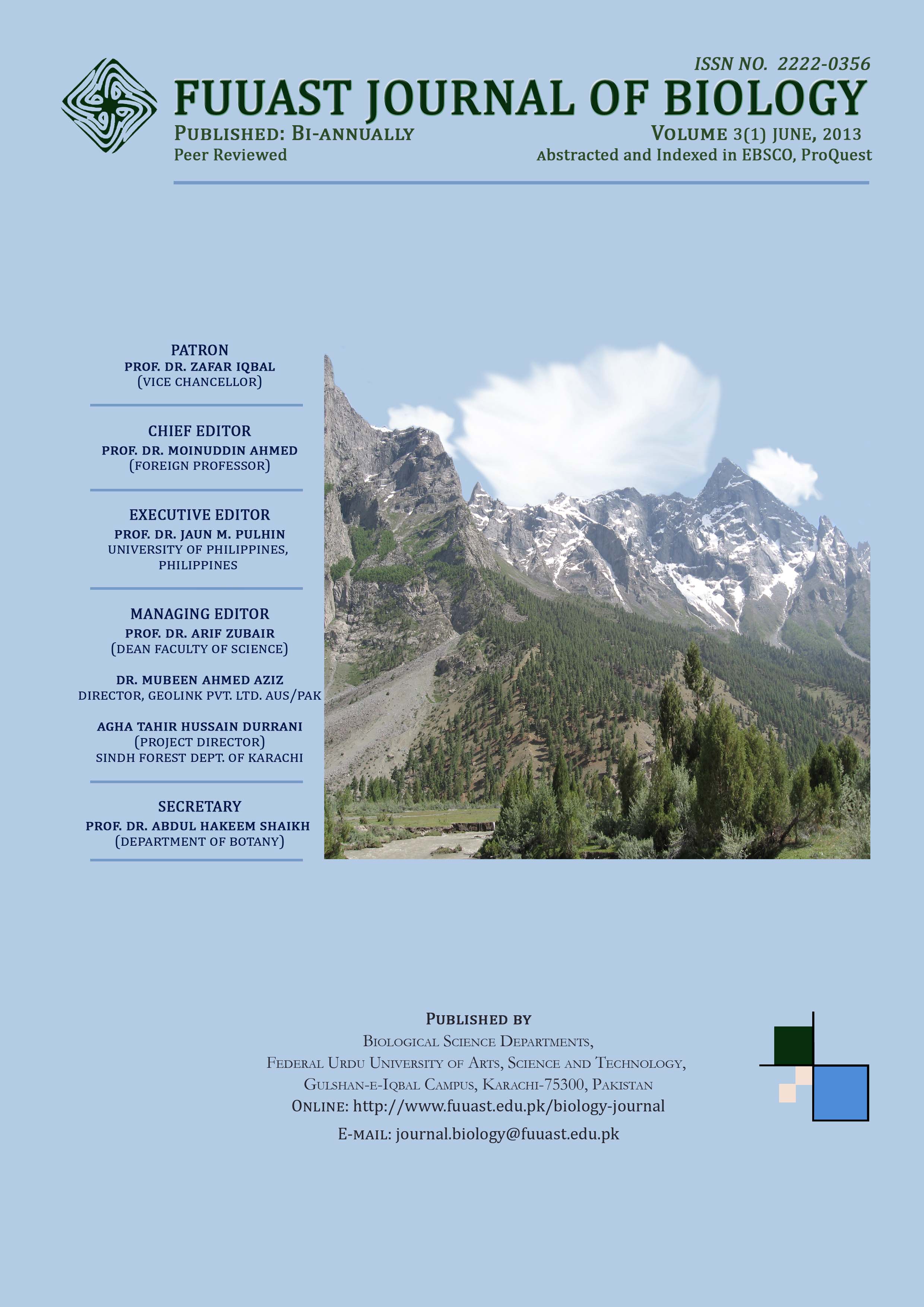 					View Vol. 3 No. 1 june (2013): FUUAST JOURNAL OF BIOLOGY
				
