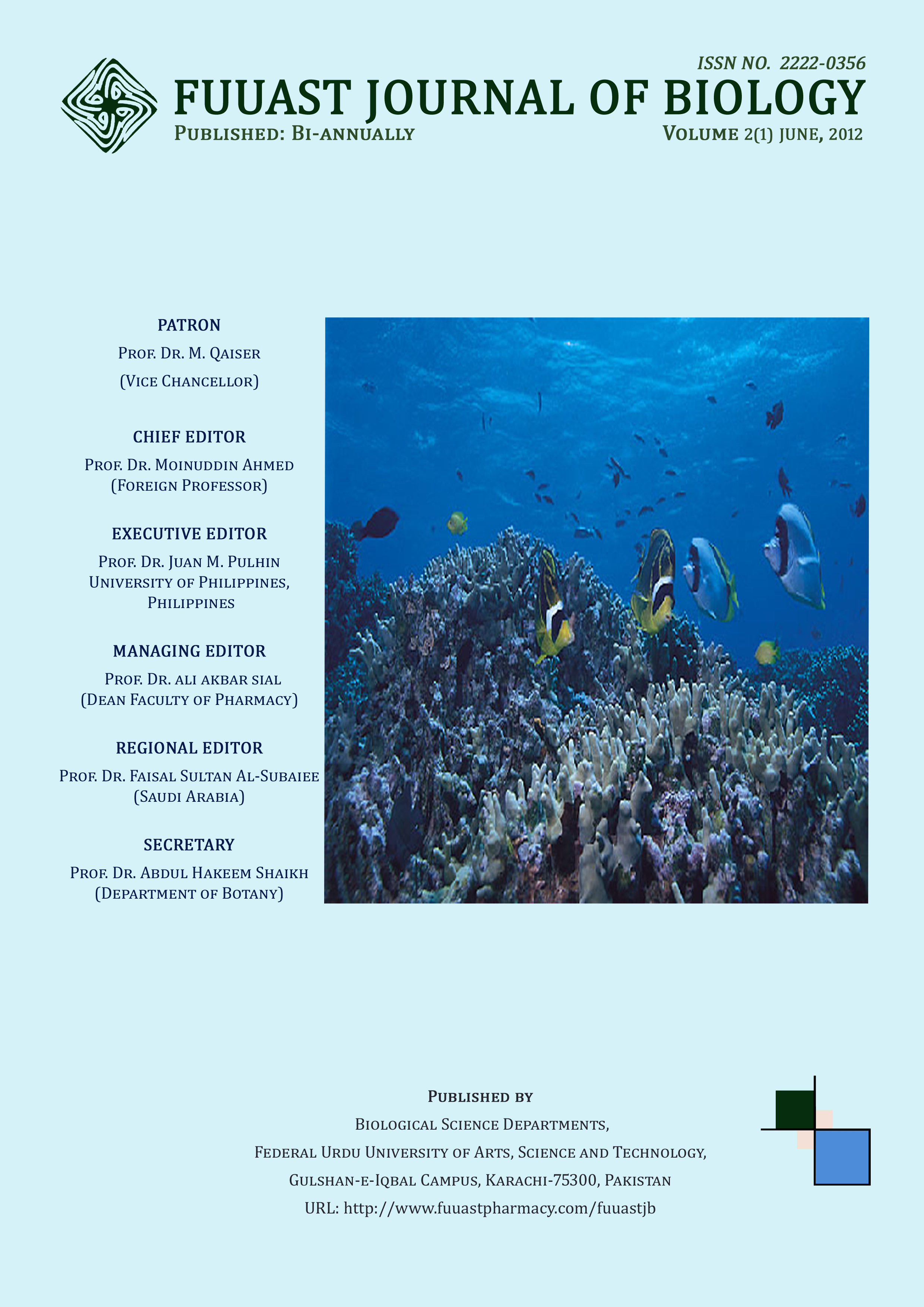 					View Vol. 2 No. 1 june (2012): Fuuast Journal of Biology
				